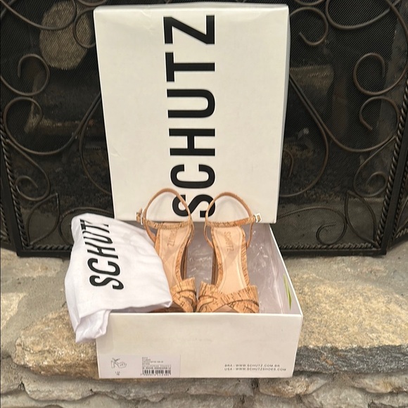 SCHUTZ Tan Platform Heels with Chunky Cork Heel - Picture 2 of 16